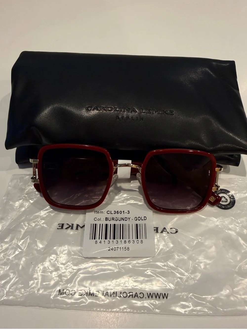 NEW Carolina Lemke Merlot Burgundy & Gold Gradient Sunglasses